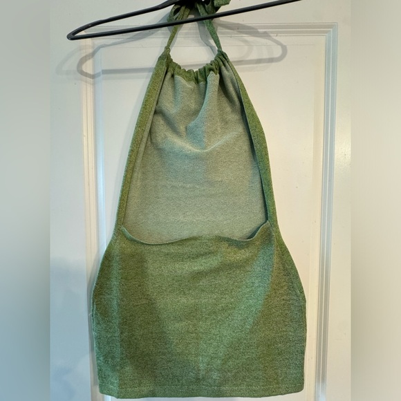 Green halter, open back dress. Size XL. - Picture 2 of 4